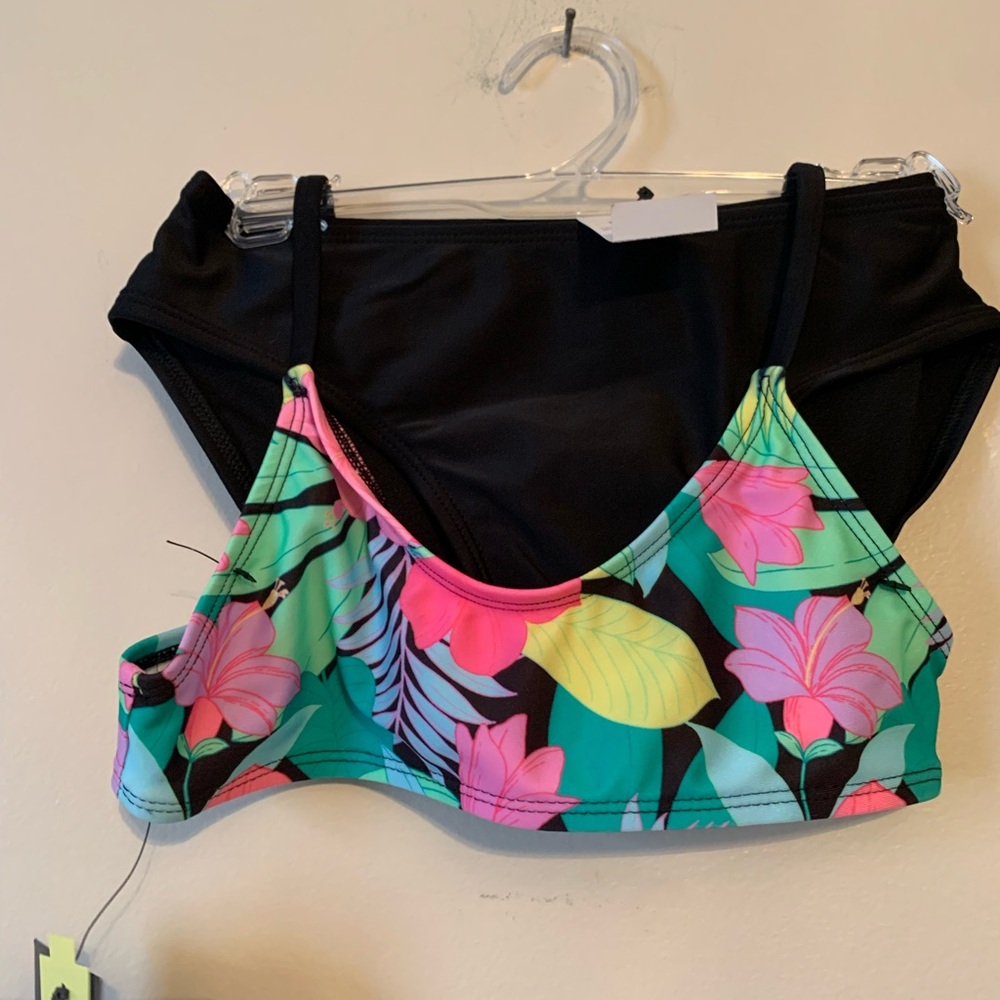 art class Kids Bikini - Black with Pink and Green Floral